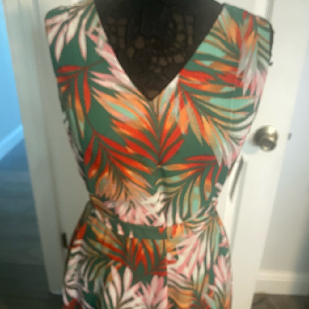 Tahari Green Multi Tropical Leaf-Print Midi Dress NEW - Picture 5 of 5